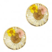 Zwischenstück mit getrockneter Blume 20mm - Gold-white yellow